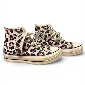 Converse Women's Pink and Black Leopard High-Tops 8.5